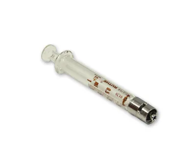 JERINGA VIDRIO LUER LOCK METAL, 5 ML Marca Endo Glassware.