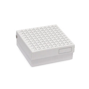 CAJA CRIOGÉNICA DE CARTÓN PARA VIALES DE 2ML DE ROSCA INTERNA CON RECUBRIMIENTO BLANCO Y TAPA ABATIBLE, 10X10 Marca Endo Plasticware.