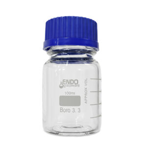 FRASCO ISO TAPÓN AZUL, 100 ML Marca Endo Glassware.