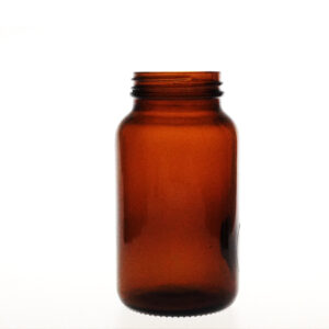 Frasco vidrio topacio, boca ancha, cuello salud, 250 ml Marca Endo Glassware.