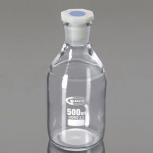 Frasco vidrio boca estrecha con tapón PP 50mL, esmerilado 14/23 Marca Glassco.