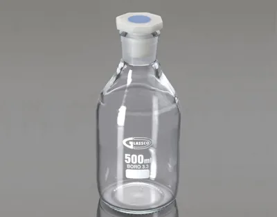 Frasco vidrio boca estrecha con tapón PP 2000 mL, esmerilado 29/32 Marca Glassco.
