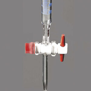 Bureta AS con llave recta de PTFE 50mL y franja Schellbach 1/10G Marca Glassco.