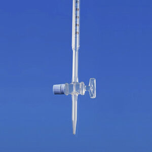 Bureta Mohr llave recta de vidrio, clase AS, boca embudo,25mL grad.1/20 Marca Endo Glassware.