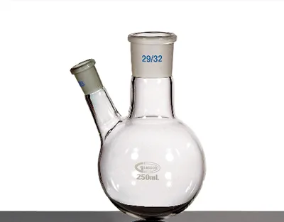 Matraz fondo redondo 2 cuellos Glassco 250ml 29/32, lado 14/23 Marca Glassco.