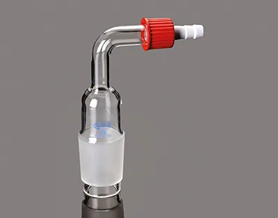 Conector de vidrio acodado, esm. 14/23, oliva plástico Marca Glassco.