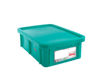 Bandeja rectangular 25 l con tapa HACCP verde Marca Gilac.