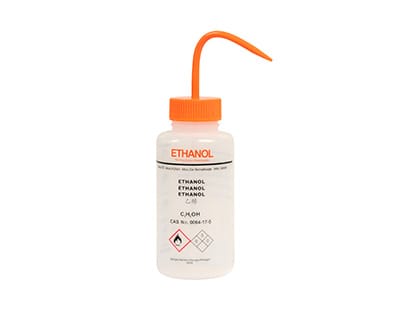 FRASCO LAVADOR BOCA ANCHA 500ML ETIQUETADO "ETANOL" Marca Endo Plasticware.