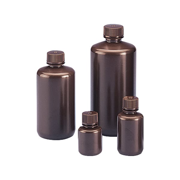 Frasco redondo de HDPE cuello estrecho, ámbar