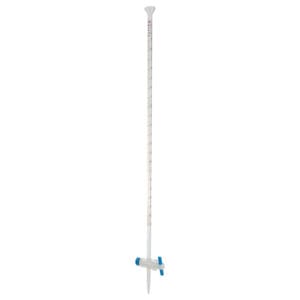Bureta con llave recta de PTFE y extremo en forma de embudo, clase A