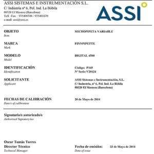 *CERTIFICADO ENAC DE MICROPIPETAS DE VOLUMEN VARIABLE