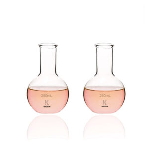 MATRAZ ESFÉRICO DE FONDO PLANO, DE CUELLO ESTRECHO, VIDRIO BOROSILICATO 3.3