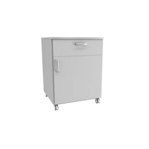 Mueble auxiliar de laboratorio con ruedas, un cajón y una puerta
