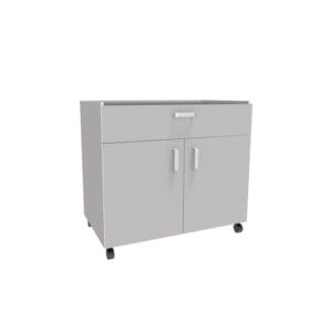 Mueble auxiliar de laboratorio con ruedas, dos puertas y un cajón