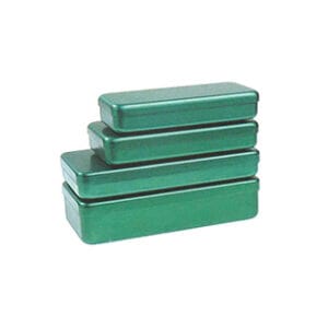 Caja de instrumental aluminio verde L.170x70xHt.30 mm Marca Agencinox.