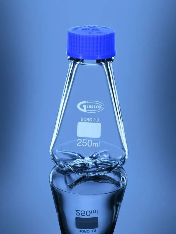 ERLENMEYER P/CULTIVO C/DEFLECTORES, GL45, 2000 ML Marca Glassco.